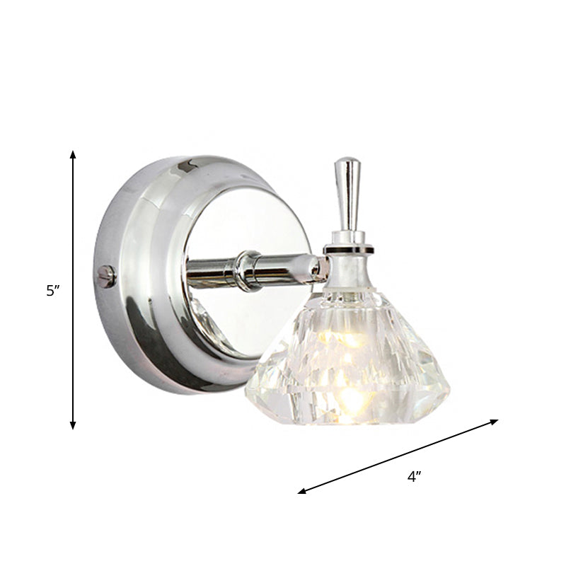Contemporary Crystal Bathroom Sconce With Beveled Clear Glass And Chrome Finish