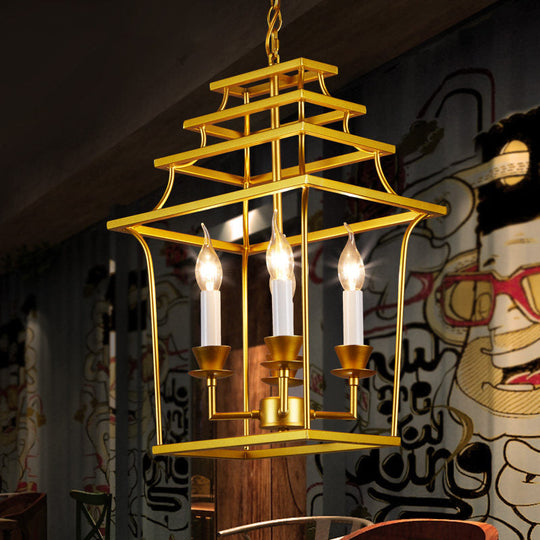 Vintage Style Metal Cage Hanging Lamp with 4 Lights for Living Room Pendant Lighting