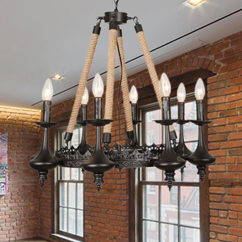 Retro Industrial Pendant Light Fixture With Exposed Bulbs - 3/6 Heads Metal Ceiling Mount Rope For
