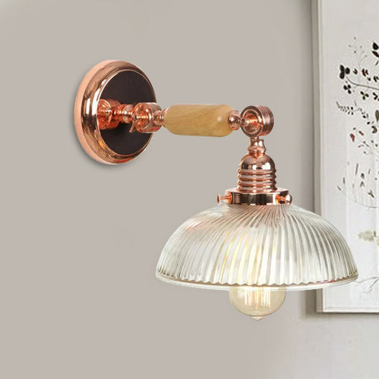 Ribbed Glass Sconce Light Fixture - Farmhouse Style Rose Gold Wall Lamp
