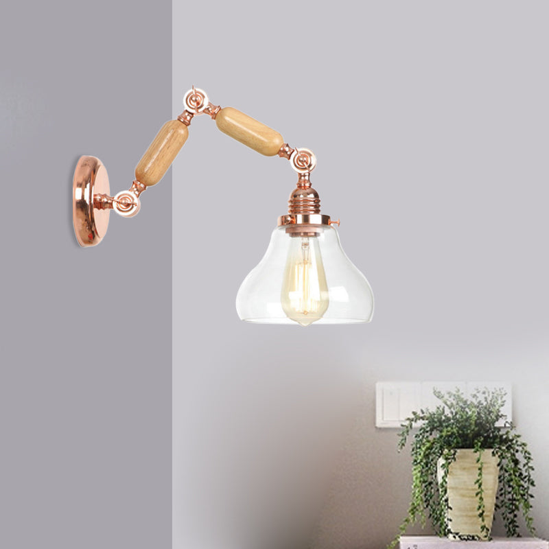 Vintage Gold Wall Sconce With Clear Glass Shade And Extendable Arm For Living Room Lighting