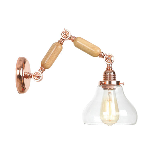 Vintage Gold Wall Sconce With Clear Glass Shade And Extendable Arm For Living Room Lighting