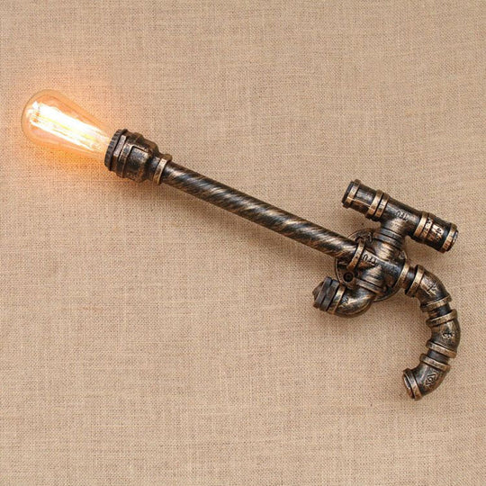 Vintage Gun-Shaped Wall Sconce With Pipe Design And Antique Bronze Finish