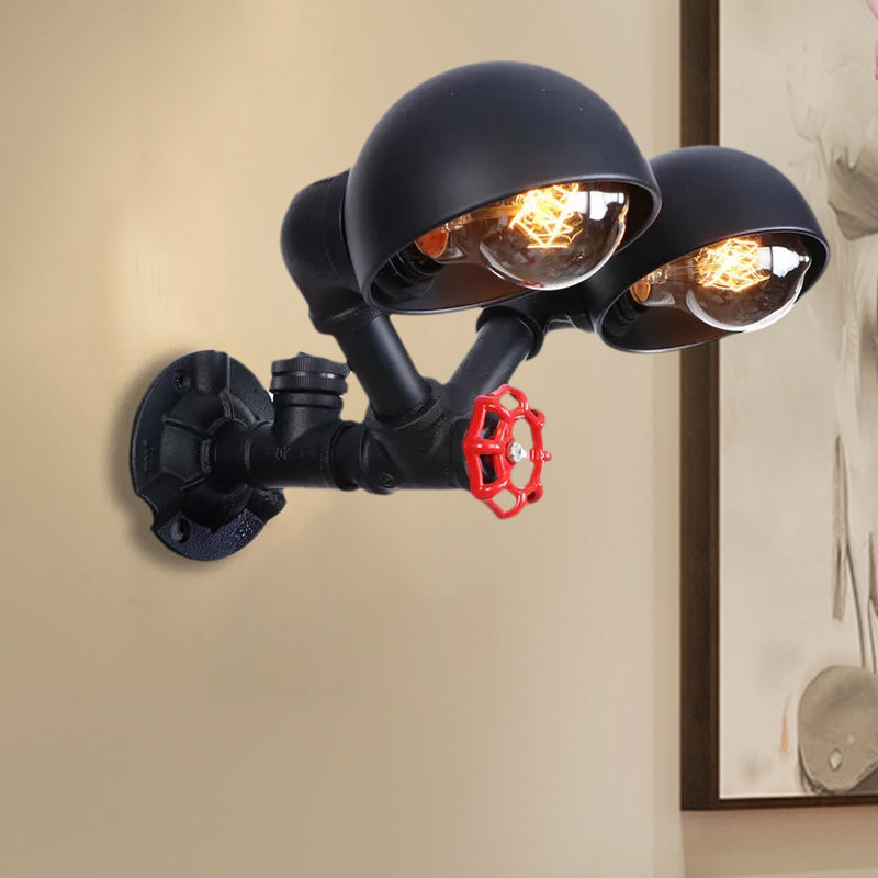 Metallic Antique Style Wall Light With Pipe Design - 2 Lights Black Finish