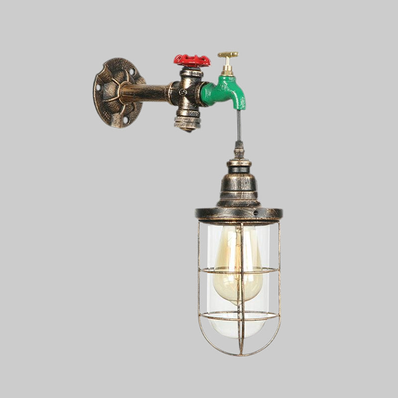 Steampunk Metal Wall Lamp Vintage Faucet Design 1 Bulb Balcony Sconce In Antique Bronze