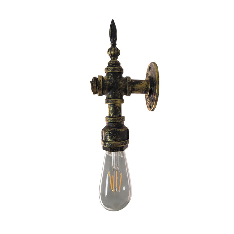 Iron Bronze Wall Sconce - Rustic Style Bare Bulb Light Fixture With Water Pipe Design For