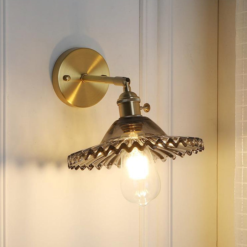 Industrial Brass Wall Sconce With Smoked Glass For Living Room Lighting Smoke Gray