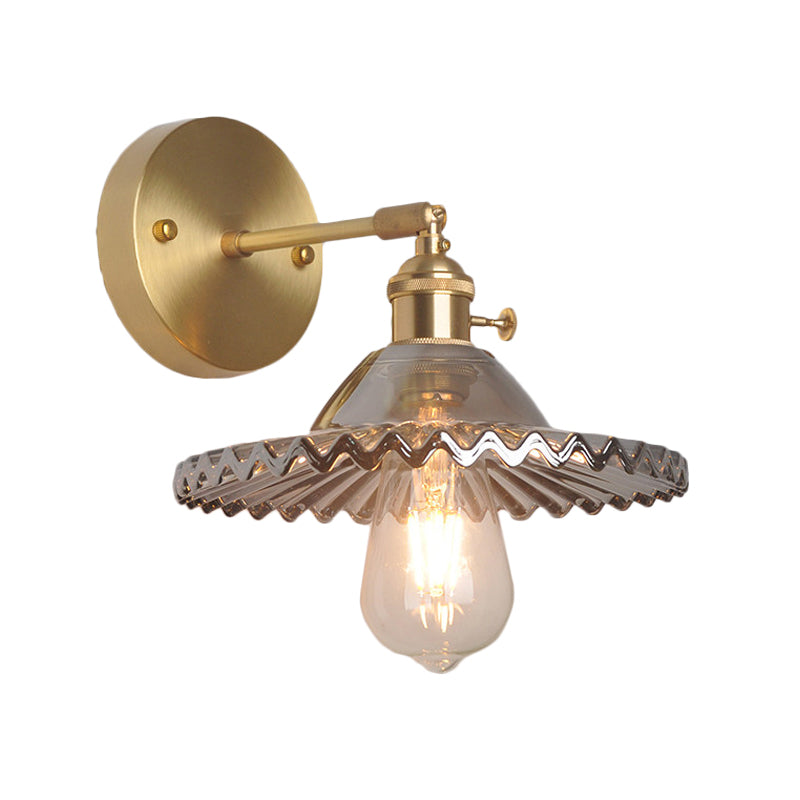 Industrial Brass Wall Sconce With Smoked Glass For Living Room Lighting