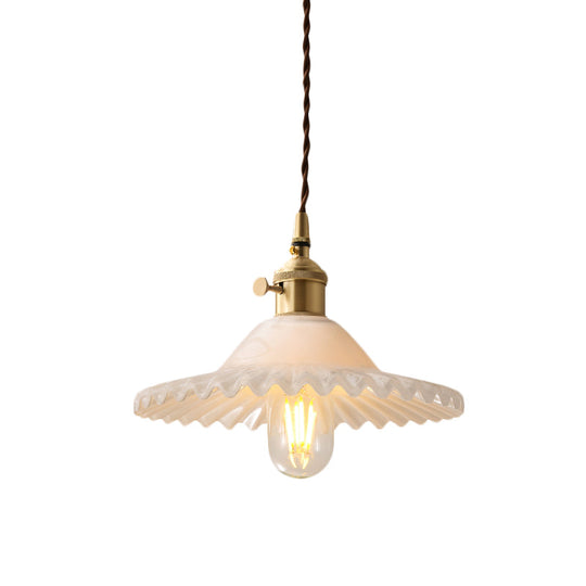One Light Scalloped Pendant Lighting Fixture Industrial Brass White Glass Hanging Ceiling Light