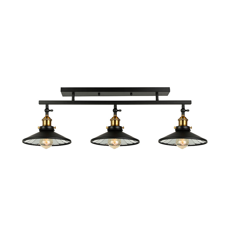Black Metal Vintage Island Ceiling Light Fixture With Cone Shades - 3 Heads Stylish For Living Room