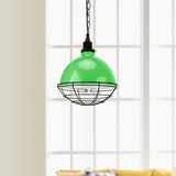 Retro Industrial Metal Pendant Light - Bowl Shade 1 Bulb Multiple Colors Wire Guard And Chain