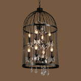 Vintage Industrial Black Metal Pendant Light With Crystal Accents - Multi Birdcage Hanging Design