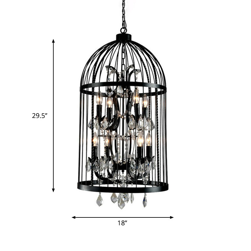 Vintage Industrial Black Metal Pendant Light With Crystal Accents - Multi Birdcage Hanging Design