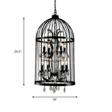 Vintage Industrial Black Metal Pendant Light With Crystal Accents - Multi Birdcage Hanging Design