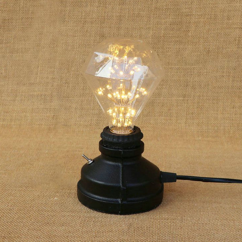 Mini Industrial Table Lamp - Black Metal Finish Bedroom Lighting With Plug In Cord