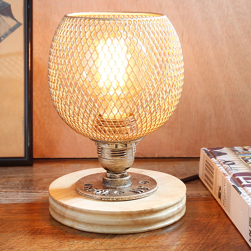 Vintage Mesh Screen Table Light With Dome Shade Rustic Metal Standing Lamp For Bedroom