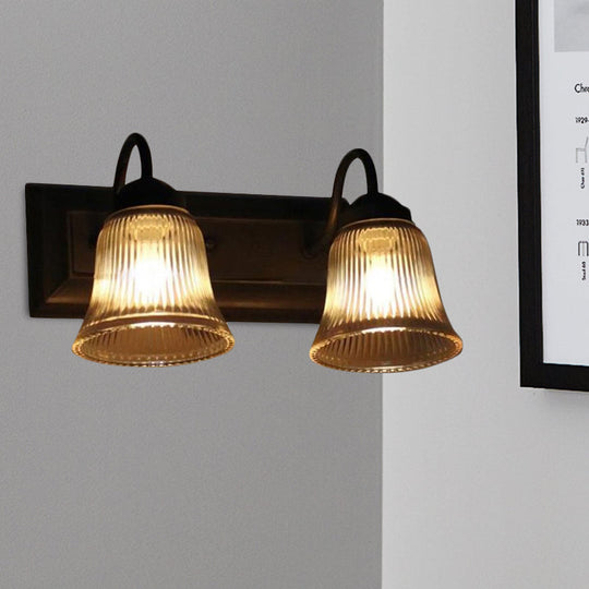 Industrial Wall Mounted Lamp With Clear Textured Glass Single Bulb Bedroom Sconce Light In Black