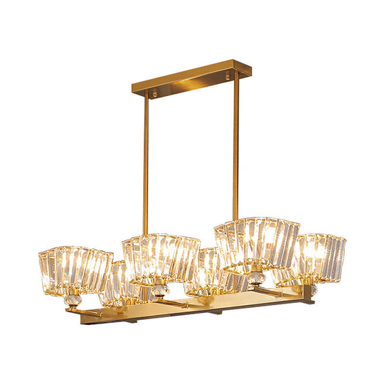 Contemporary Gold Crystal Trapezoid Island Lamp With 6 Bulbs - Dining Room Pendant