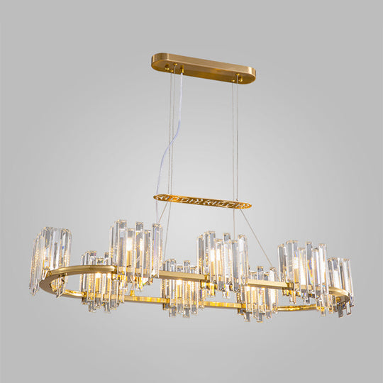 Modern Gold Ceiling Pendant Lamp With Clear Crystal Icicle Shade 8 Bulbs Oval Design