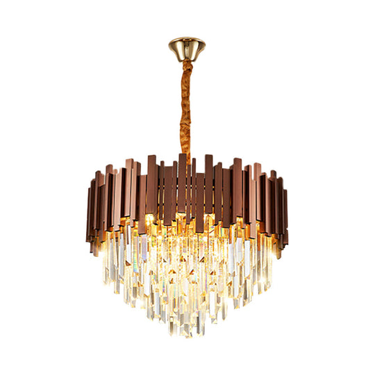 Contemporary Copper Finish Chandelier with Clear Crystal Draping and 4 Bulbs - Pendant Suspension Light