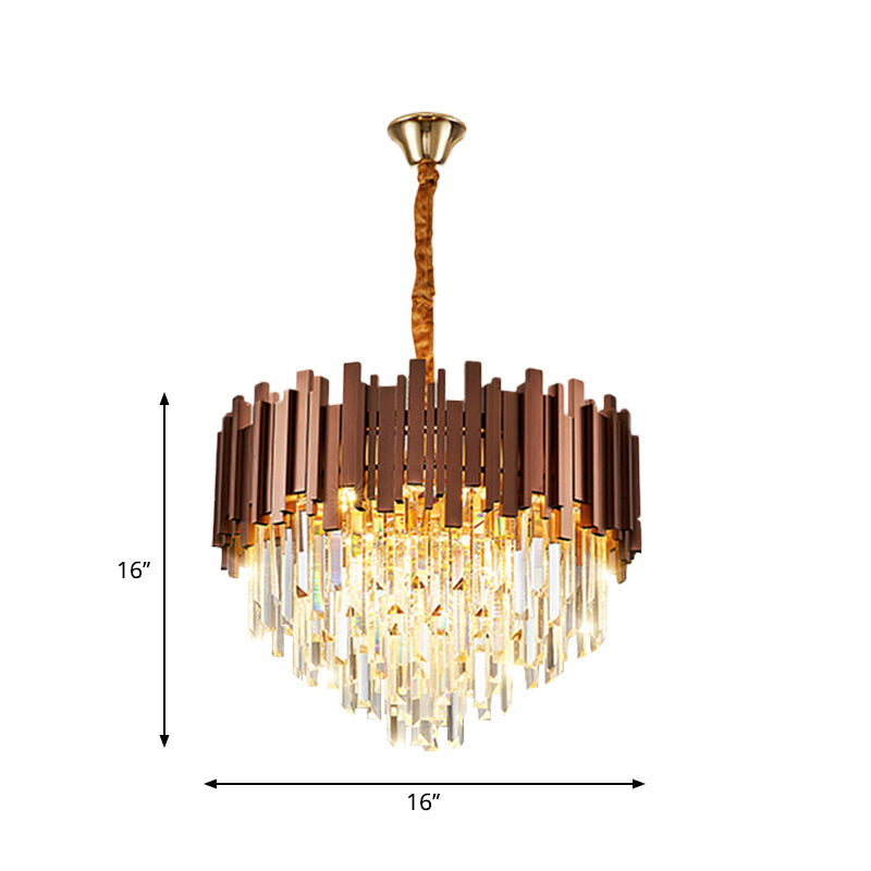 Contemporary Copper Finish Chandelier with Clear Crystal Draping and 4 Bulbs - Pendant Suspension Light
