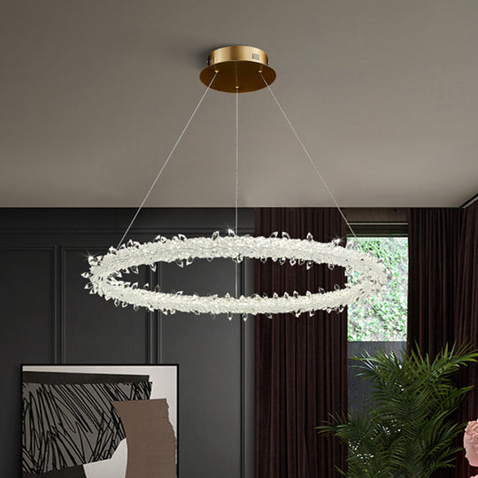 Modern Crystal Gold Led Chandelier Light Fixture - Ring Parlor Suspension Lamp 16/19.5 Wide Clear /