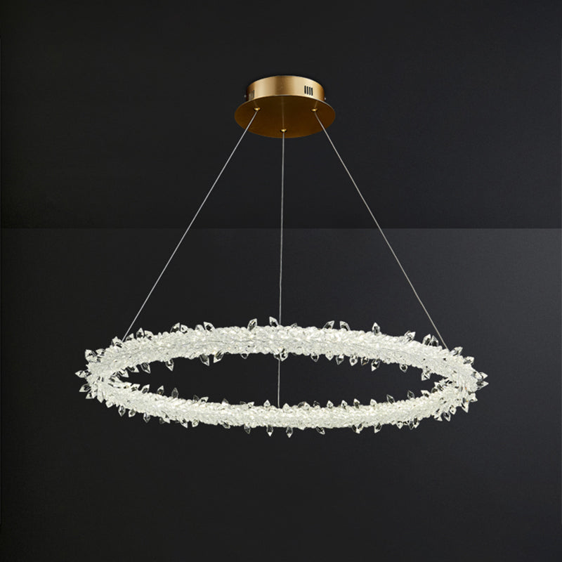 Modern Crystal Gold Led Chandelier Light Fixture - Ring Parlor Suspension Lamp 16/19.5 Wide
