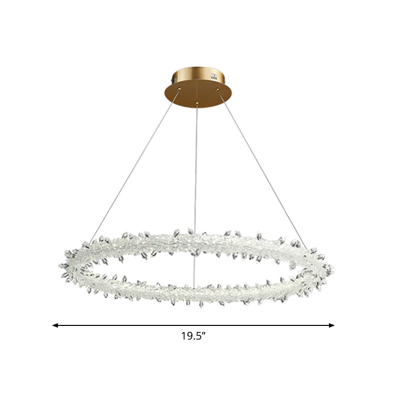Modern Crystal Gold Led Chandelier Light Fixture - Ring Parlor Suspension Lamp 16/19.5 Wide