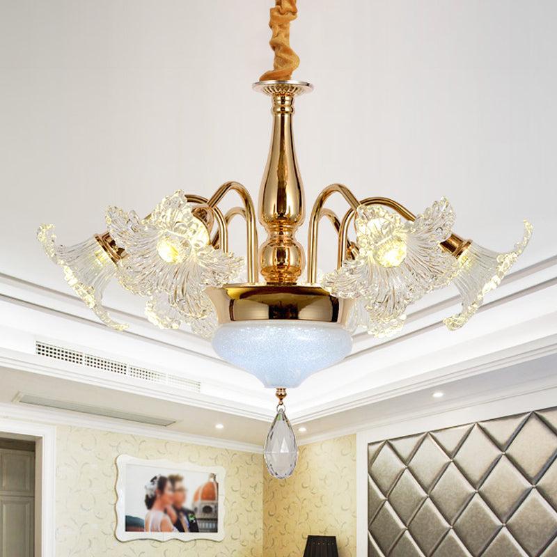 Gold 7/10 Bulbs Ceiling Light - Modern Clear Crystal Floral Shade Chandelier 7 /