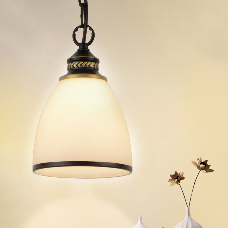 Factory Black/Brass Frosted Glass Dome Pendant Light With Single-Bulb Black
