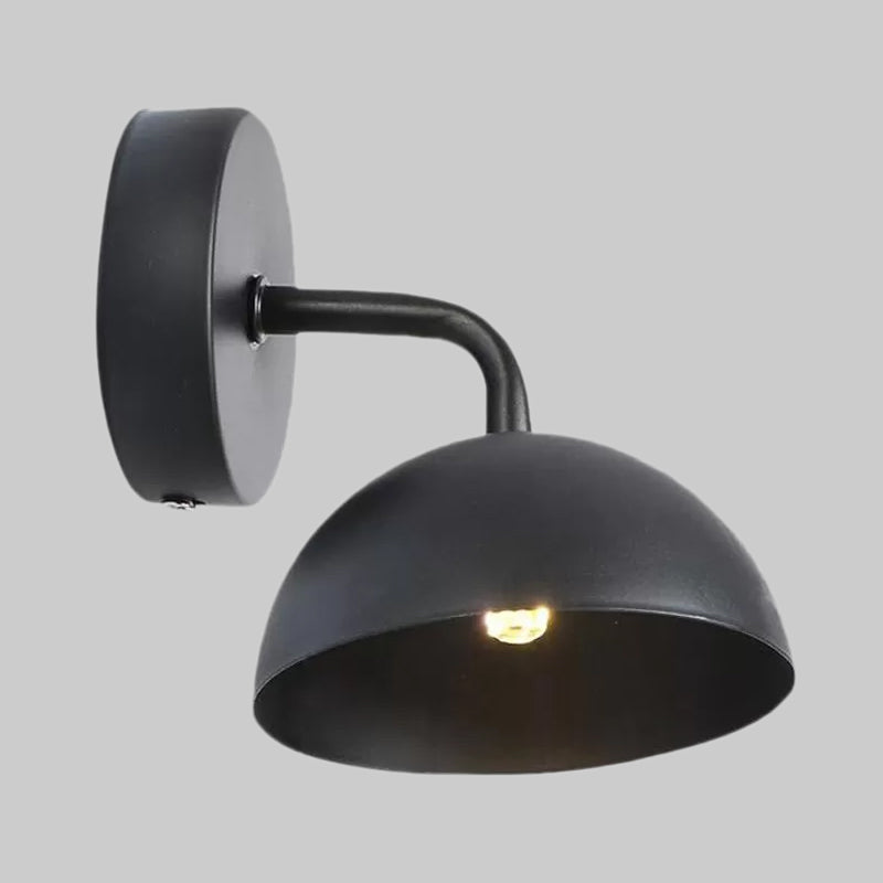 Industrial Dome Shade Metal Wall Sconce - 1 Light Downlight With Curved Arm Black/Brass Finish For