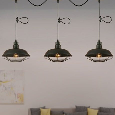 Industrial Style Barn Metallic Hanging Light With 3/5 Lights Black Finish And Wire Cage - Perfect