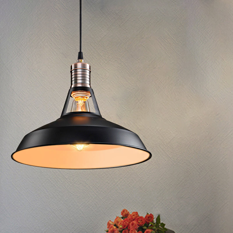 Rustic Barn Pendant Light - Vintage Style 1-Bulb Suspension Lamp In Black/White 10.5/12/15 Inch