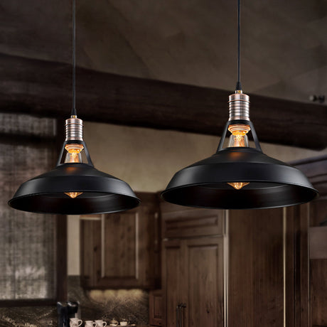 Rustic Barn Pendant Light - Vintage Style 1-Bulb Suspension Lamp In Black/White 10.5/12/15 Inch