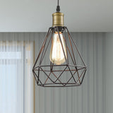 Vintage Diamond Cage Pendant Light - Iron Hanging Lamp In Brass For Living Room