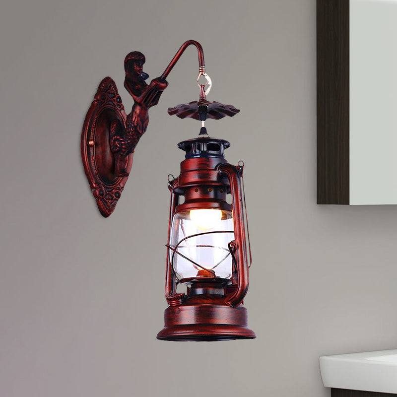 Industrial Rustic Lantern Sconce Light With Clear Glass - Ideal For Corridors