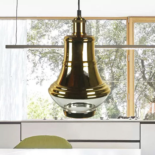 Industrial Clear Glass Brass Pendant Lighting - Oval Dining Room Hanging Light Kit