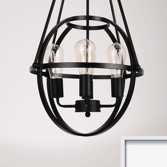 Industrial Black Metal Chandelier with 4 Heads and Cage Shade for Living Room Ceiling - 4 Heads Global Lighting