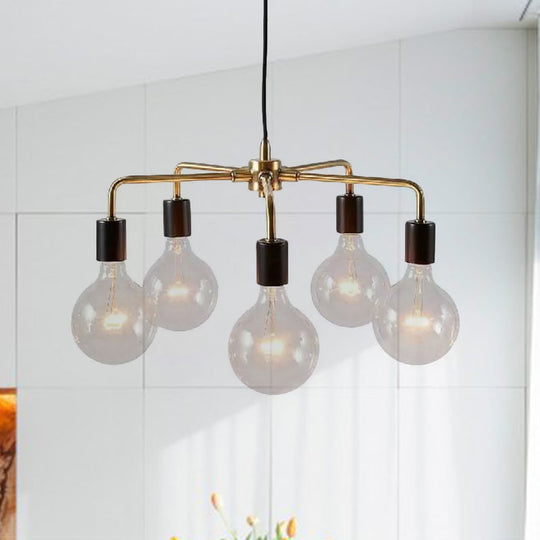 Gold Metallic Industrial Chandelier - Multi Light Living Room Hanging Fixture