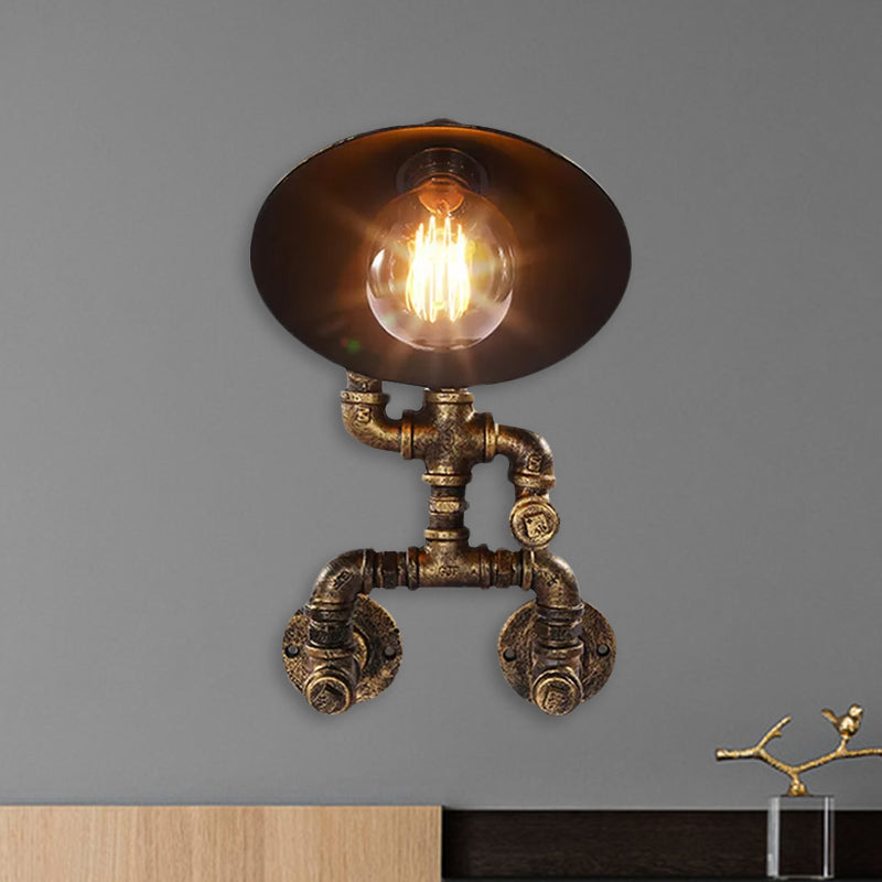 Vintage Cone Wall Sconce With Robot Design & Brass Finish - 1 Head Wrought Iron Lamp