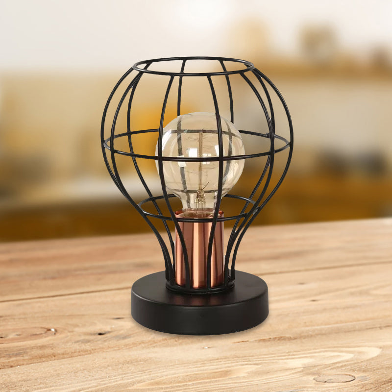 Vintage Industrial Desk Lamp With Wrought Iron Black Finish And Cage Shade - Perfect For Coffee Shop