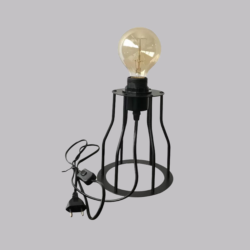Industrial Stylish Cylinder/Barrel Metal Table Lamp In Black For Coffee Shop Decor