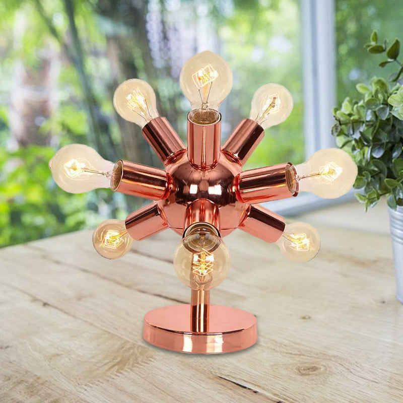 Industrial Style Copper Finish Sputnik Table Lamp | 6/9-Head Metallic Lighting For Bedroom With