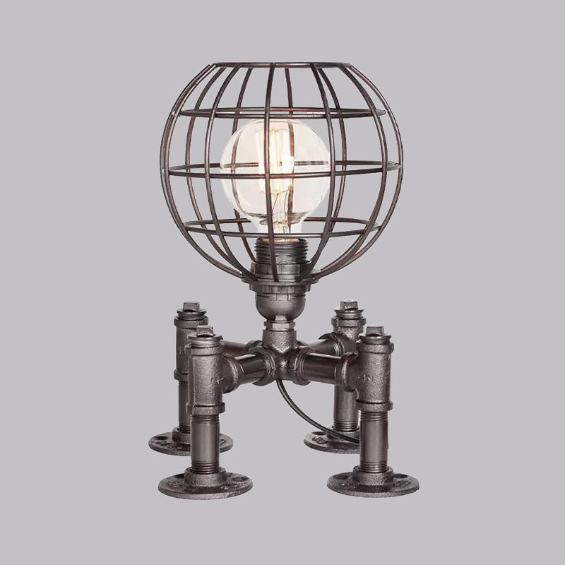 Rustic 1-Light Cage Table Lamp With Aged Silver/Bronze Finish - Farmhouse Style