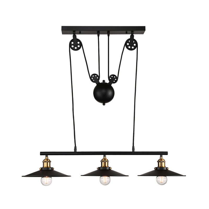 Industrial Style Metal Island Pendant Light With Flared Shade - 2/3 Bulbs Black Finish Indoor
