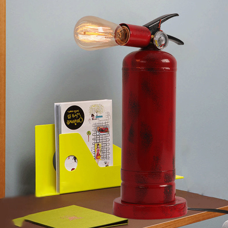 Bistro Fire Extinguisher Shaped Metal Table Lamp With Red Finish And Plug-In Cord