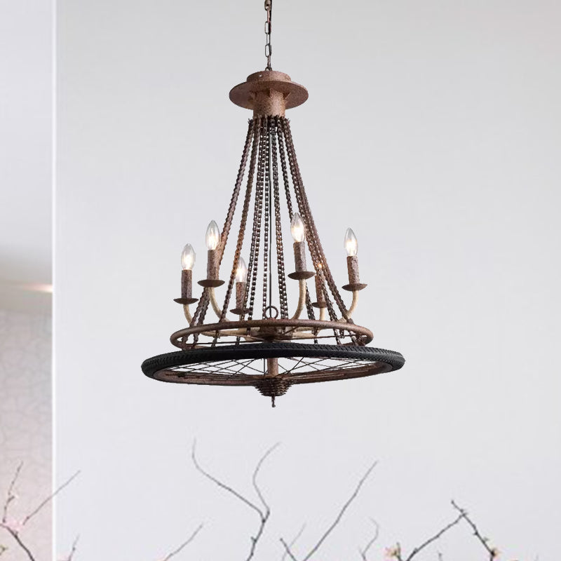 Rustic Wrought Iron Chandelier With Candle Lights Farmhouse Style Ceiling Lamp