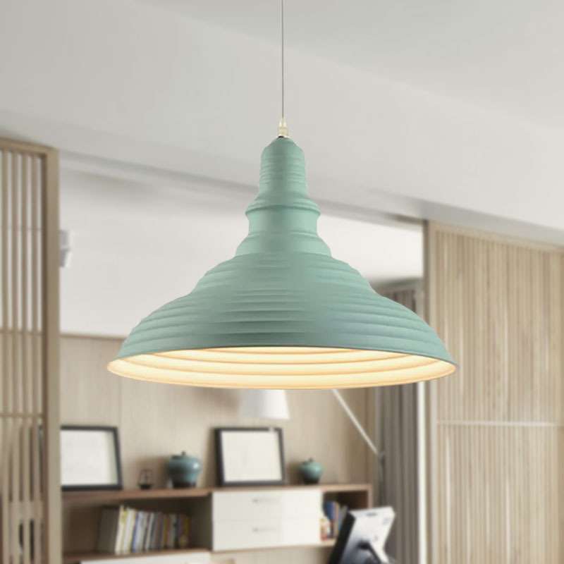 Industrial Style Metal Pink/Blue Double Bubble Pendant Lamp: Ribbed Design, 1 Light Suspension Light for Bedroom