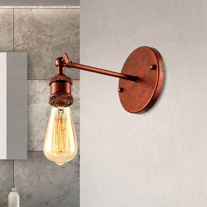 Copper Rustic Circular Backplate Wall Sconce With 1-Head Metal Light Fixture For Bathroom