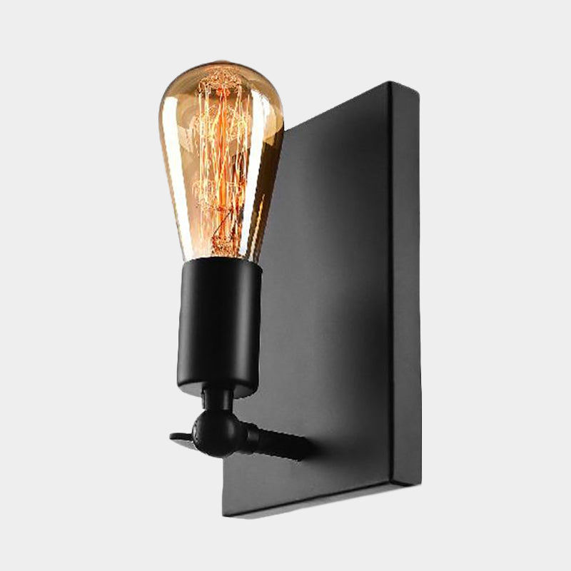 Retro Loft Black Metal Sconce Lamp: 1-Light Plug-In Wall Lamp With Exposed Bulb - Dining Room